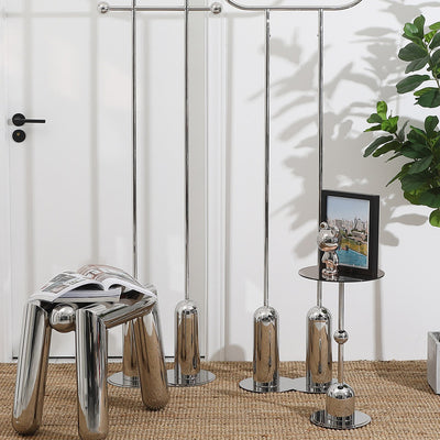 Modern Art Deco Trapezoid Full Stainless Steel Low Stool Backless Armless For Living Room