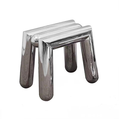 Modern Art Deco Trapezoid Full Stainless Steel Low Stool Backless Armless For Living Room