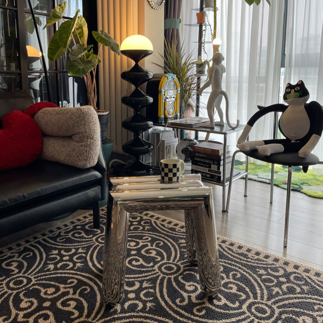Moderner Art-Deco-Trapez-Hocker aus Edelstahl, ohne Rückenlehne und Armlehnen, für das Wohnzimmer 