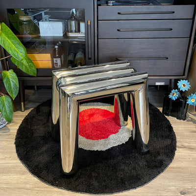 Modern Art Deco Trapezoid Full Stainless Steel Low Stool Backless Armless For Living Room