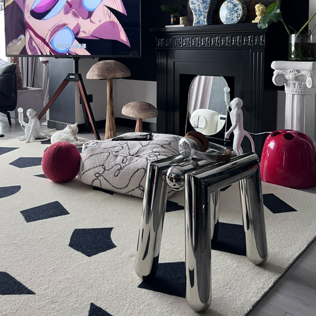 Moderner Art-Deco-Trapez-Hocker aus Edelstahl, ohne Rückenlehne und Armlehnen, für das Wohnzimmer 