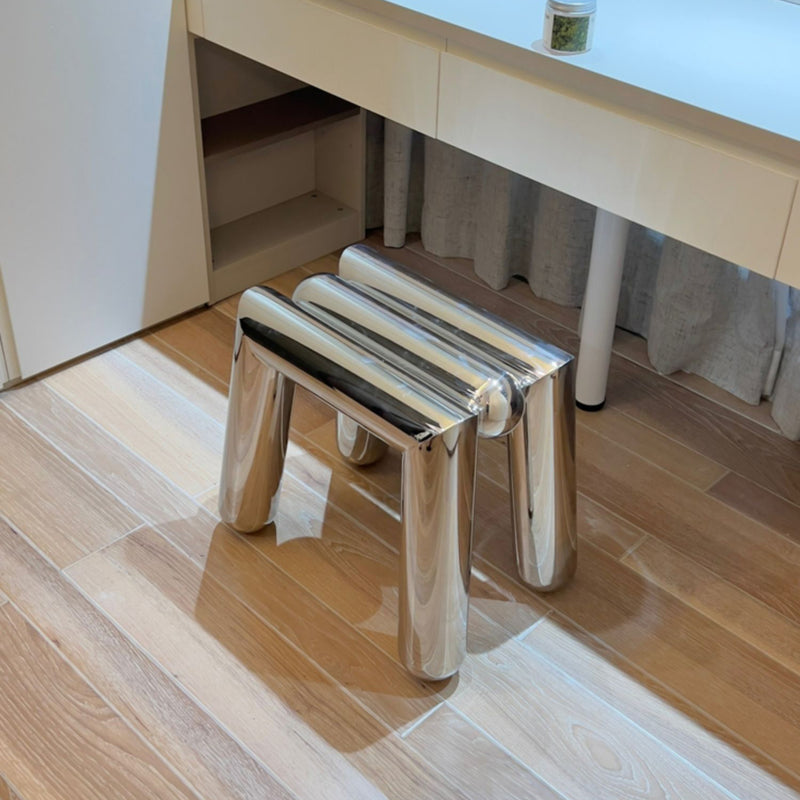 Modern Art Deco Trapezoid Full Stainless Steel Low Stool Backless Armless For Living Room