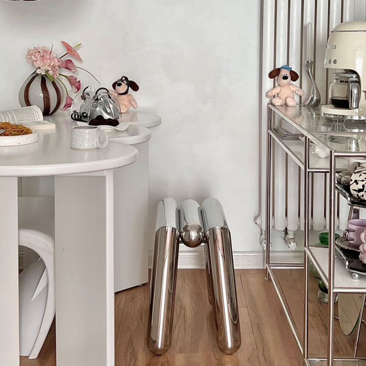 Moderner Art-Deco-Trapez-Hocker aus Edelstahl, ohne Rückenlehne und Armlehnen, für das Wohnzimmer 