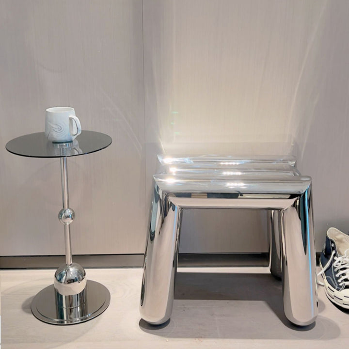 Moderner Art-Deco-Trapez-Hocker aus Edelstahl, ohne Rückenlehne und Armlehnen, für das Wohnzimmer 