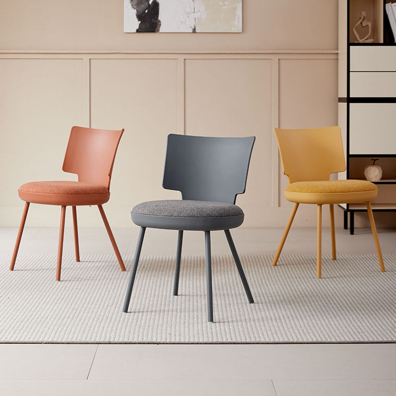 Silla de comedor sin brazos con respaldo de tela de macaron nórdico contemporáneo PP para comedor 