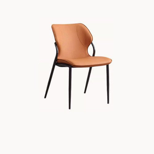 Chaise de salle à manger contemporaine nordique en faux cuir avec dossier en acier au carbone sans accoudoirs pour salle à manger 