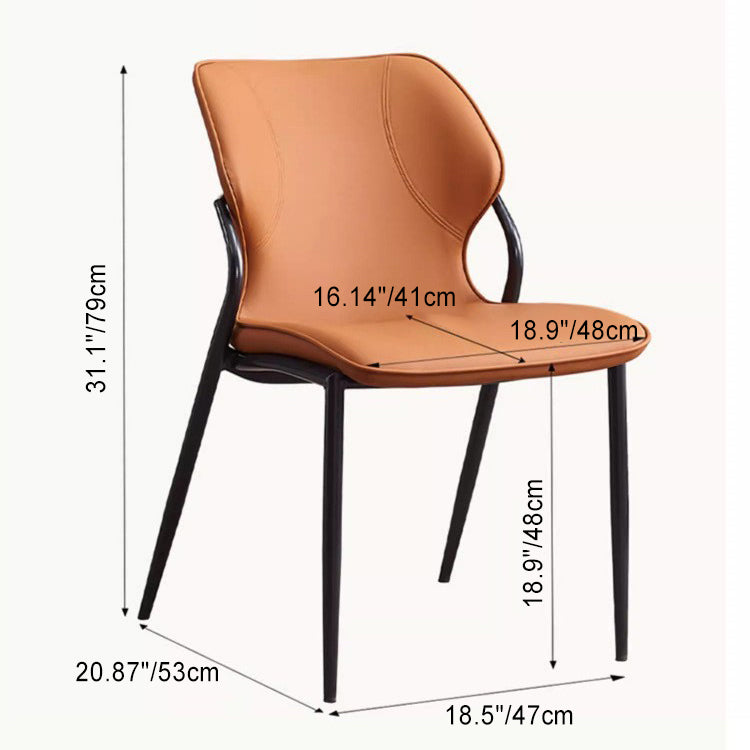 Chaise de salle à manger contemporaine nordique en faux cuir avec dossier en acier au carbone sans accoudoirs pour salle à manger 