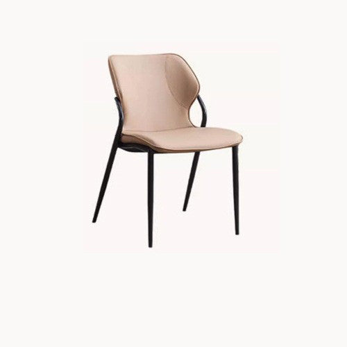 Chaise de salle à manger contemporaine nordique en faux cuir avec dossier en acier au carbone sans accoudoirs pour salle à manger 