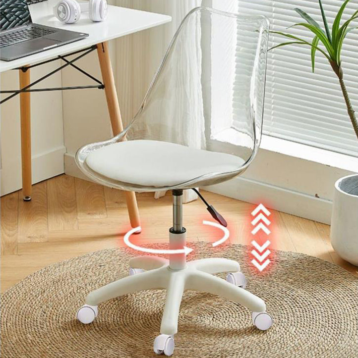 Zeitgenössischer nordischer transparenter Acryl-Nylonschreibtischstuhl mit Rückenlehne ohne Armlehnen für das Home Office 