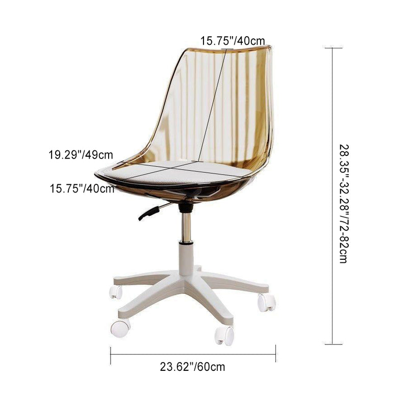 Zeitgenössischer nordischer transparenter Acryl-Nylonschreibtischstuhl mit Rückenlehne ohne Armlehnen für das Home Office 