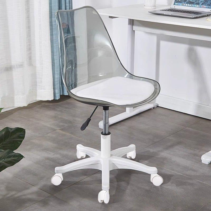 Zeitgenössischer nordischer transparenter Acryl-Nylonschreibtischstuhl mit Rückenlehne ohne Armlehnen für das Home Office 