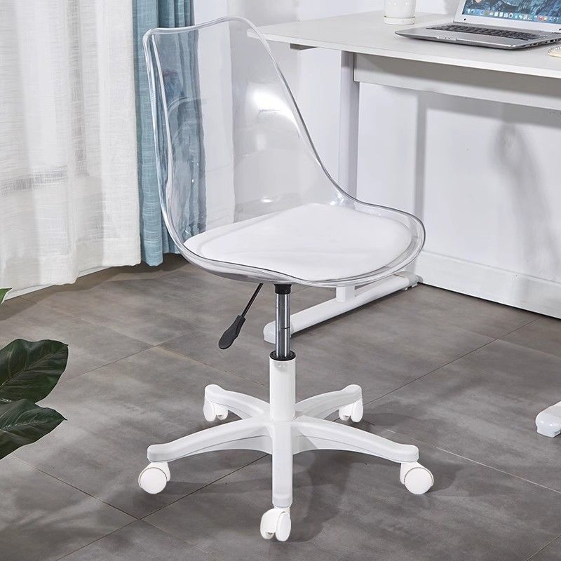 Zeitgenössischer nordischer transparenter Acryl-Nylonschreibtischstuhl mit Rückenlehne ohne Armlehnen für das Home Office 