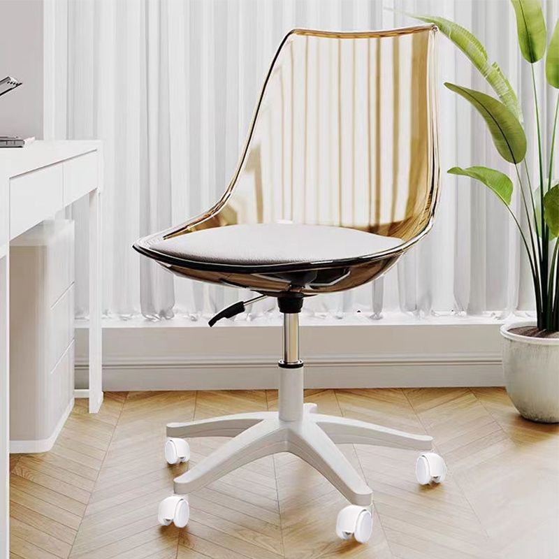 Zeitgenössischer nordischer transparenter Acryl-Nylonschreibtischstuhl mit Rückenlehne ohne Armlehnen für das Home Office 