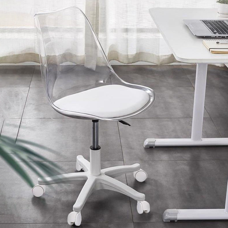 Zeitgenössischer nordischer transparenter Acryl-Nylonschreibtischstuhl mit Rückenlehne ohne Armlehnen für das Home Office 