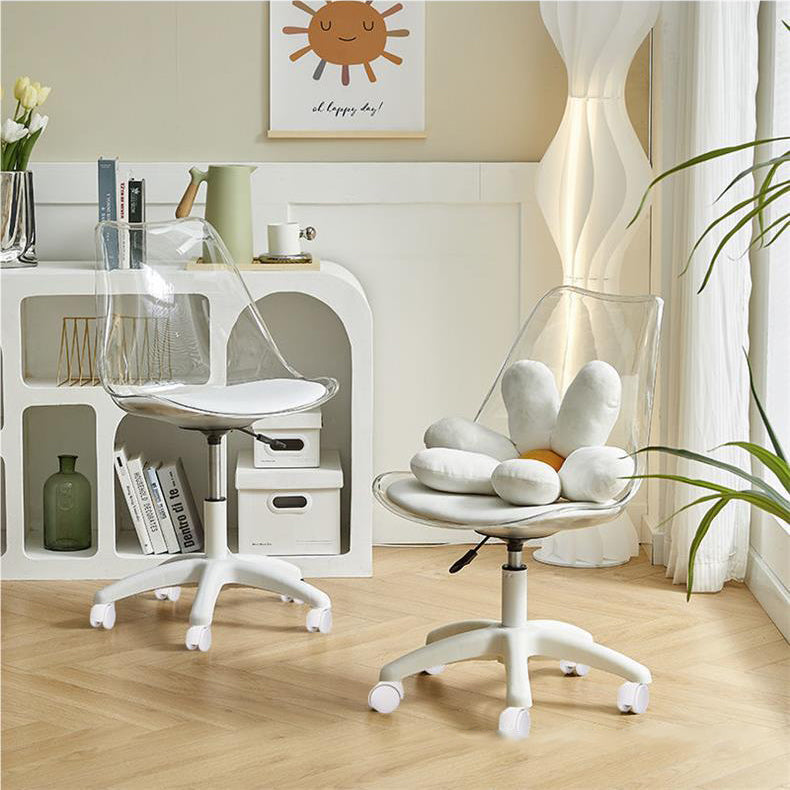 Zeitgenössischer nordischer transparenter Acryl-Nylonschreibtischstuhl mit Rückenlehne ohne Armlehnen für das Home Office 