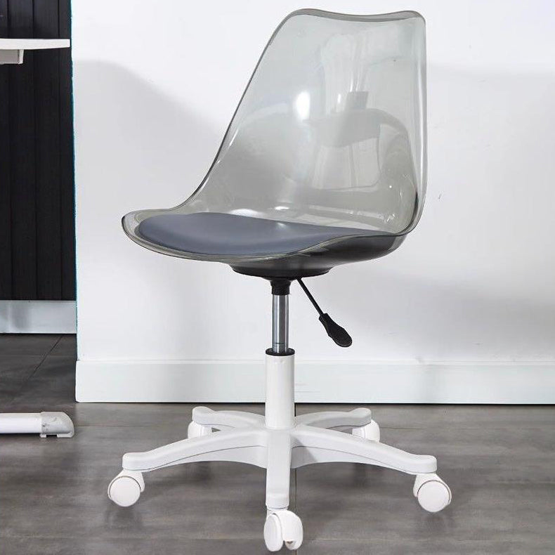 Zeitgenössischer nordischer transparenter Acryl-Nylonschreibtischstuhl mit Rückenlehne ohne Armlehnen für das Home Office 