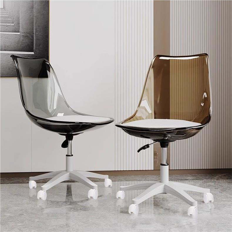 Zeitgenössischer nordischer transparenter Acryl-Nylonschreibtischstuhl mit Rückenlehne ohne Armlehnen für das Home Office 