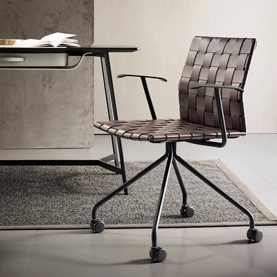 Moderner minimalistischer Sattel-Leder-Karbonstahl-Schreibtischstuhl mit Rückenlehne und Armlehne für das Home Office 