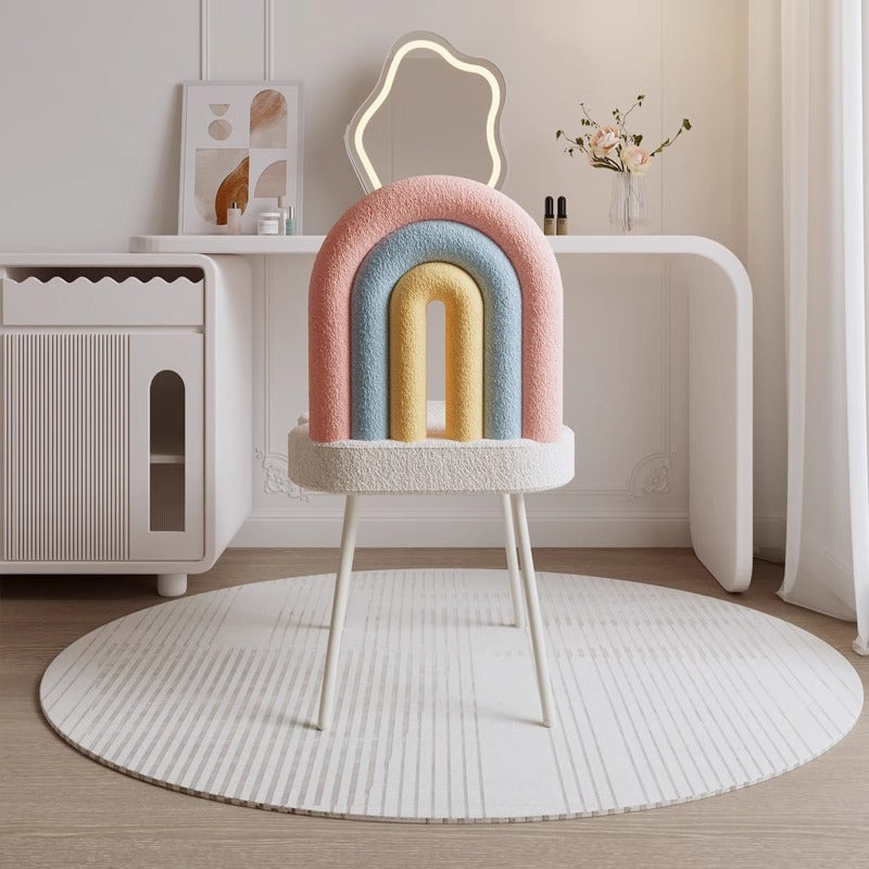 Tabouret de vanité en fer sans accoudoirs avec dossier en laine d&