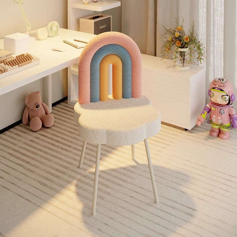 Tabouret de vanité en fer sans accoudoirs avec dossier en laine d&