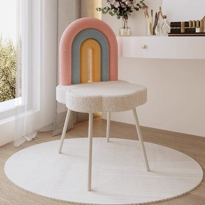 Tabouret de vanité en fer sans accoudoirs avec dossier en laine d'agneau arc-en-ciel créatif contemporain pour chambre 