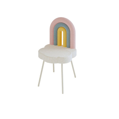 Tabouret de vanité en fer sans accoudoirs avec dossier en laine d'agneau arc-en-ciel créatif contemporain pour chambre 