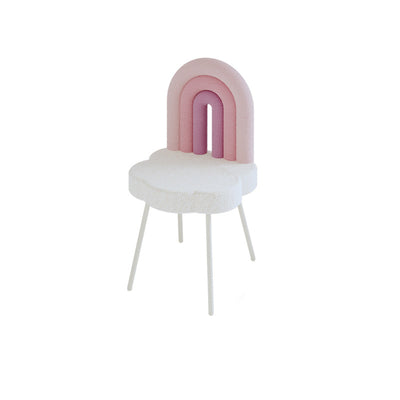 Tabouret de vanité en fer sans accoudoirs avec dossier en laine d'agneau arc-en-ciel créatif contemporain pour chambre 