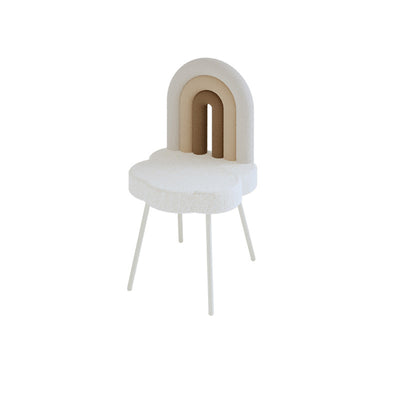 Tabouret de vanité en fer sans accoudoirs avec dossier en laine d'agneau arc-en-ciel créatif contemporain pour chambre 