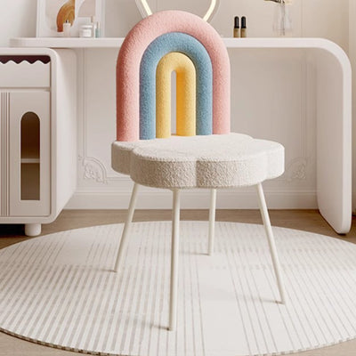 Tabouret de vanité en fer sans accoudoirs avec dossier en laine d'agneau arc-en-ciel créatif contemporain pour chambre 