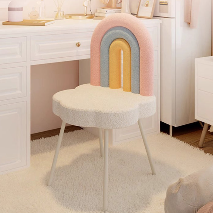Tabouret de vanité en fer sans accoudoirs avec dossier en laine d&