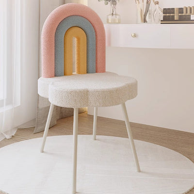 Tabouret de vanité en fer sans accoudoirs avec dossier en laine d'agneau arc-en-ciel créatif contemporain pour chambre 