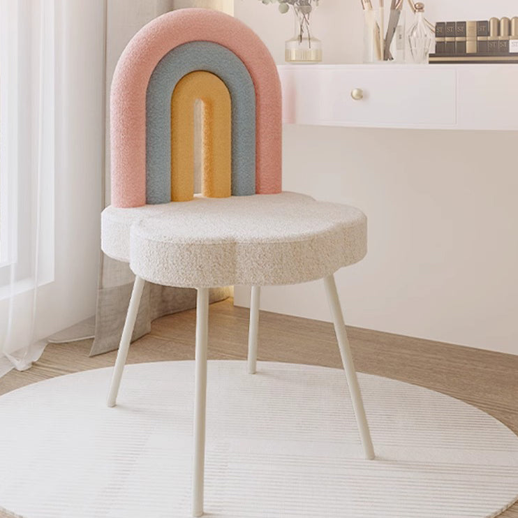 Tabouret de vanité en fer sans accoudoirs avec dossier en laine d&