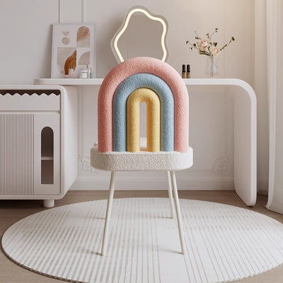 Tabouret de vanité en fer sans accoudoirs avec dossier en laine d'agneau arc-en-ciel créatif contemporain pour chambre 