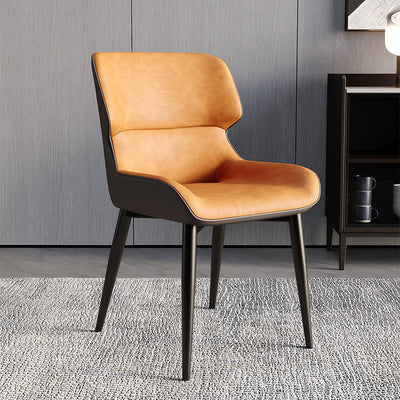 Chaise de salle à manger sans accoudoirs en cuir scandinave contemporain avec dossier en acier au carbone 