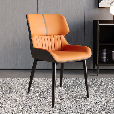 Chaise de salle à manger sans accoudoirs en cuir scandinave contemporain avec dossier en acier au carbone 