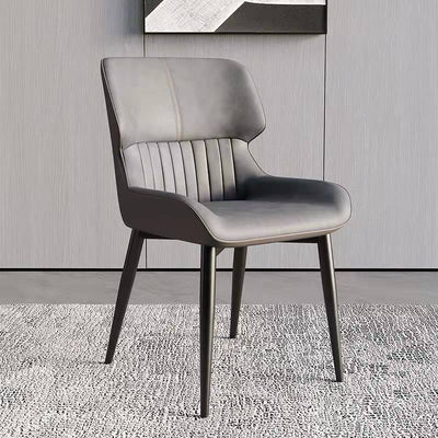 Chaise de salle à manger sans accoudoirs en cuir scandinave contemporain avec dossier en acier au carbone 