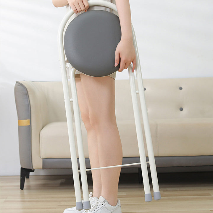 Simplicidad moderna, taburete de bar plegable de hierro con respaldo, sin brazos, de cuero PU redondo para comedor 