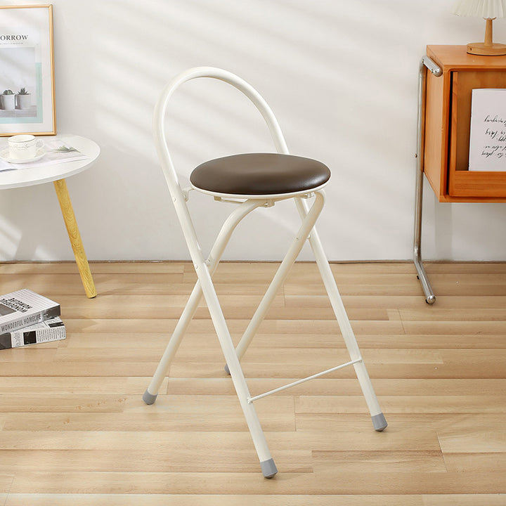 Simplicidad moderna, taburete de bar plegable de hierro con respaldo, sin brazos, de cuero PU redondo para comedor 
