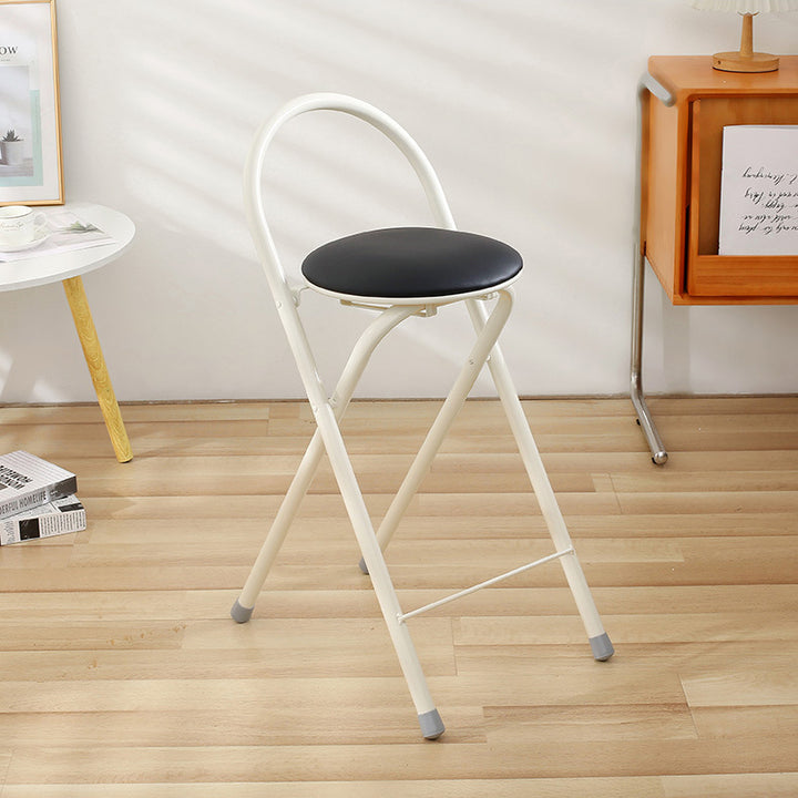 Simplicidad moderna, taburete de bar plegable de hierro con respaldo, sin brazos, de cuero PU redondo para comedor 