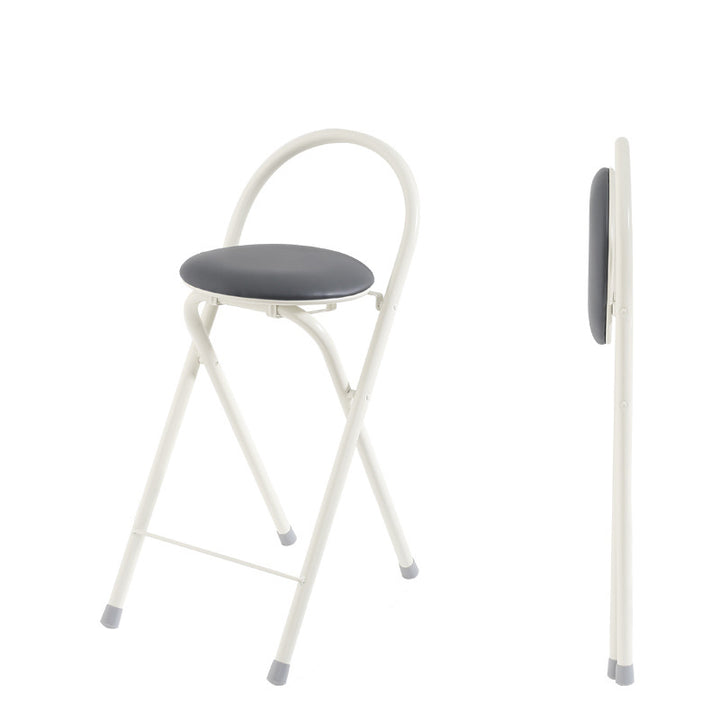 Simplicidad moderna, taburete de bar plegable de hierro con respaldo, sin brazos, de cuero PU redondo para comedor 