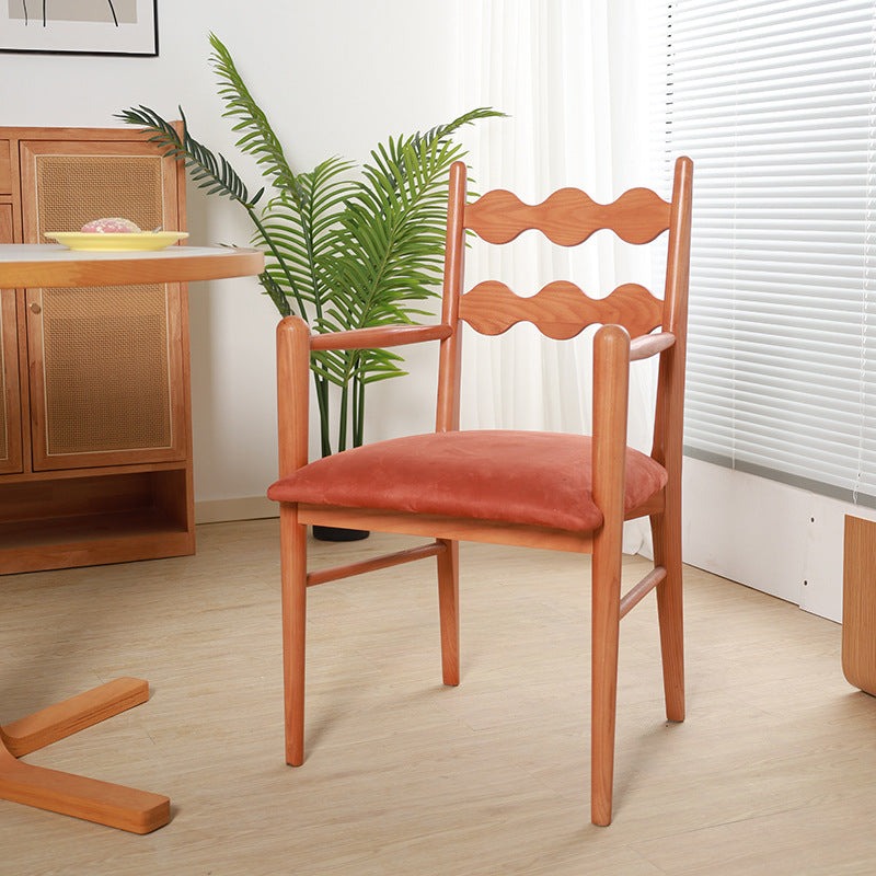 Chaise de salle à manger contemporaine rétro en flanelle cendrée avec dossier et accoudoirs pour salle à manger 