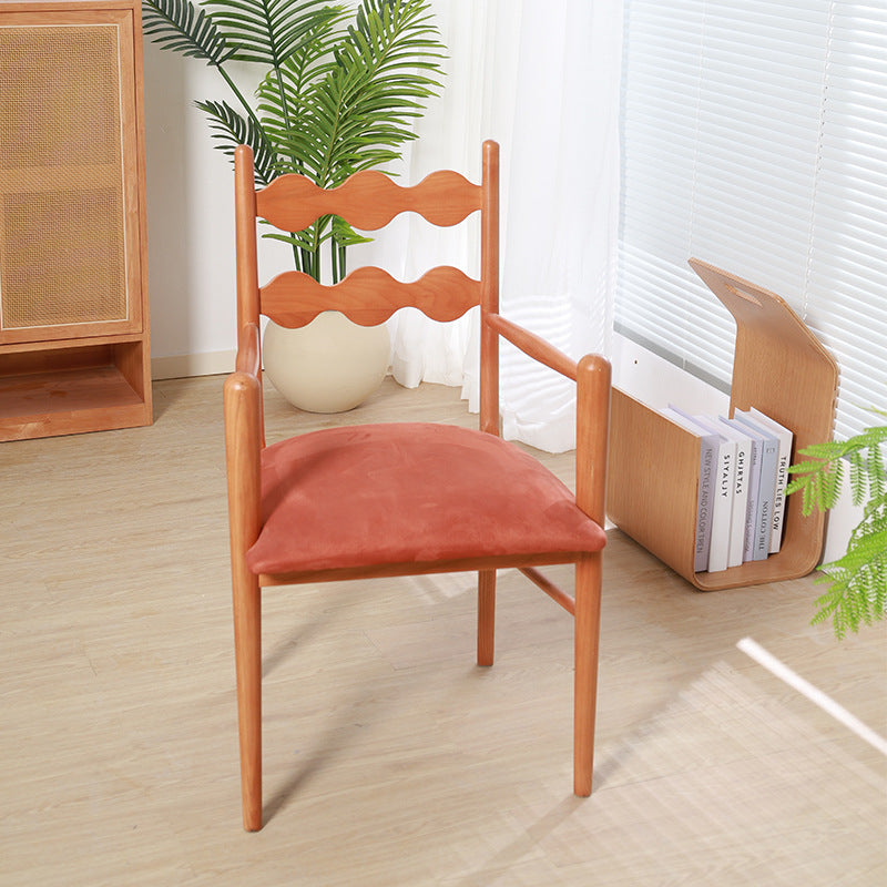 Chaise de salle à manger contemporaine rétro en flanelle cendrée avec dossier et accoudoirs pour salle à manger 