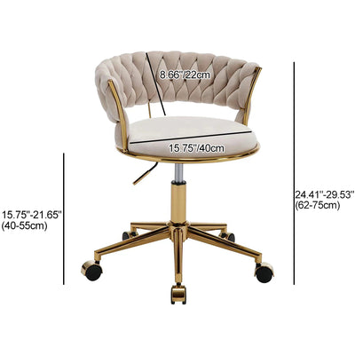 Taburete de tocador sin brazos con respaldo de terciopelo enrollado nórdico contemporáneo con herrajes de hierro para dormitorio 