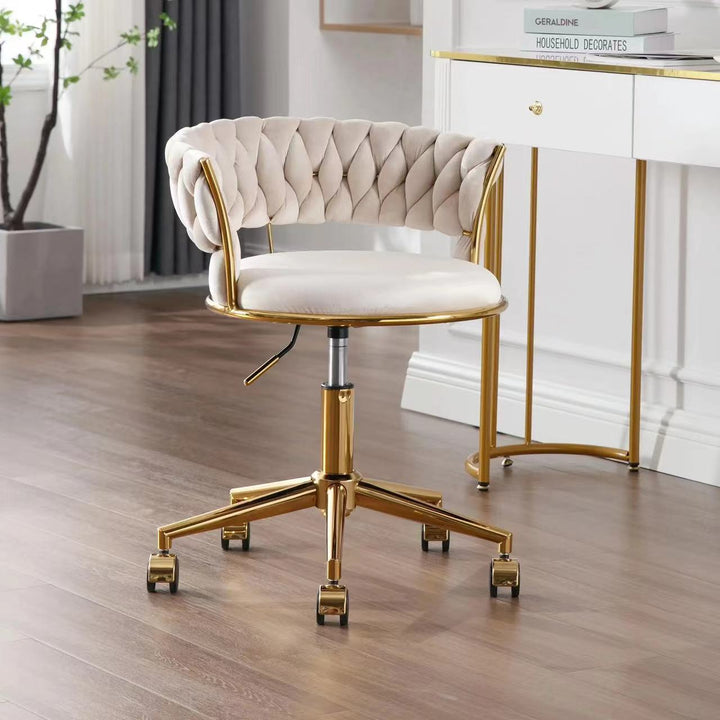 Contemporary Nordic Coil Velvet Titanium Vanity Stool Backrest Armless For Bedroom