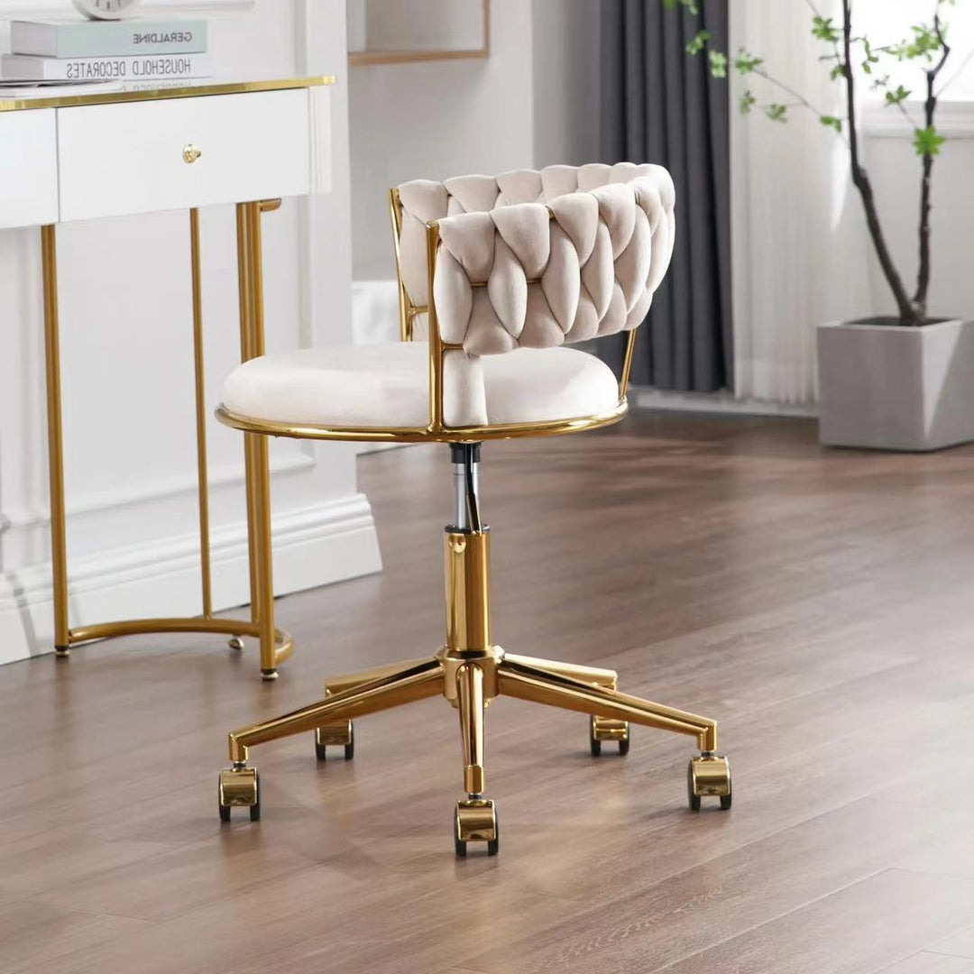 Contemporary Nordic Coil Velvet Titanium Vanity Stool Backrest Armless For Bedroom