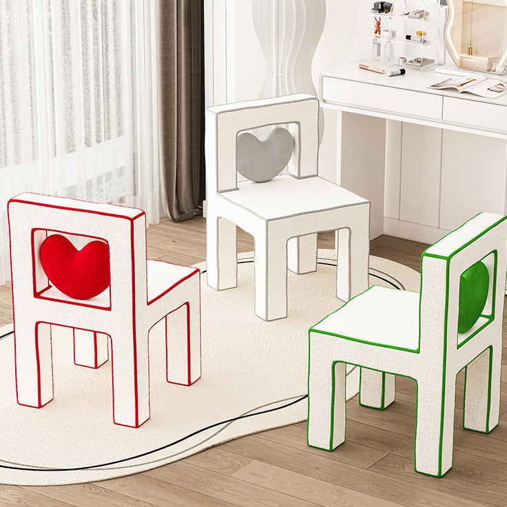 Contemporary Creative Love Lines Lambswool Solid Wood Iron Vanity Stool Backrest Armless For Bedroom