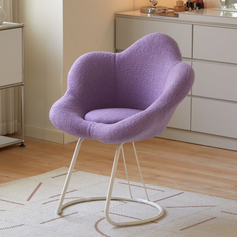 Contemporary Creative Flower Shape Lambswool Carbon Steel Vanity Stool Backrest Armless For Bedroom