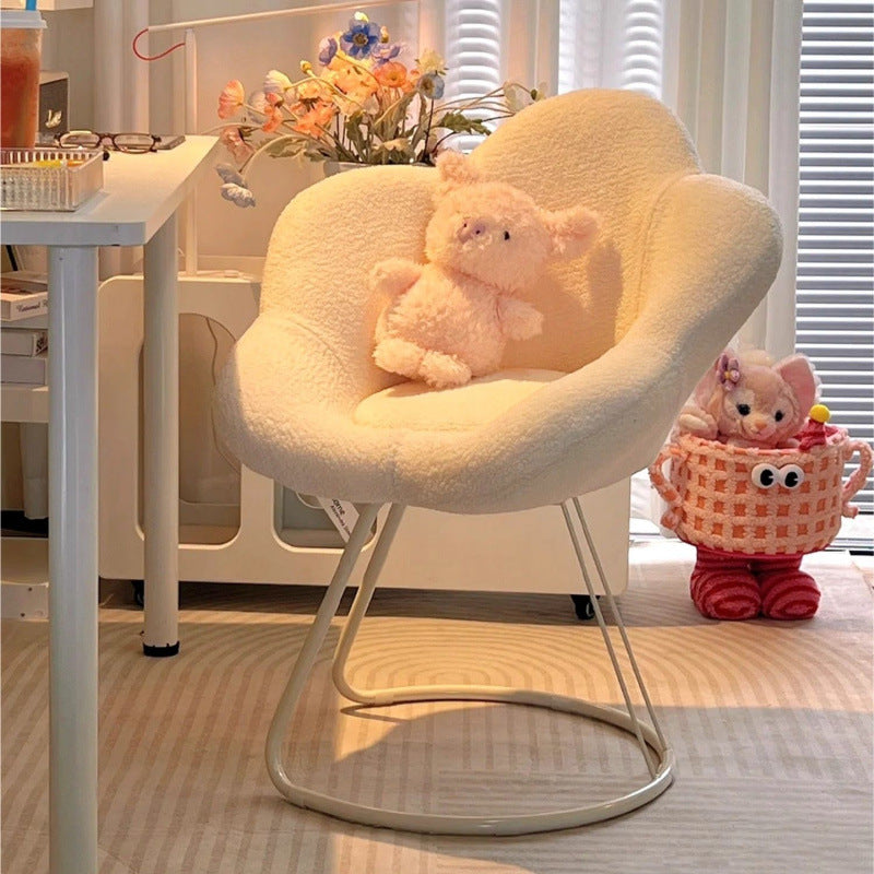 Contemporary Creative Flower Shape Lambswool Carbon Steel Vanity Stool Backrest Armless For Bedroom