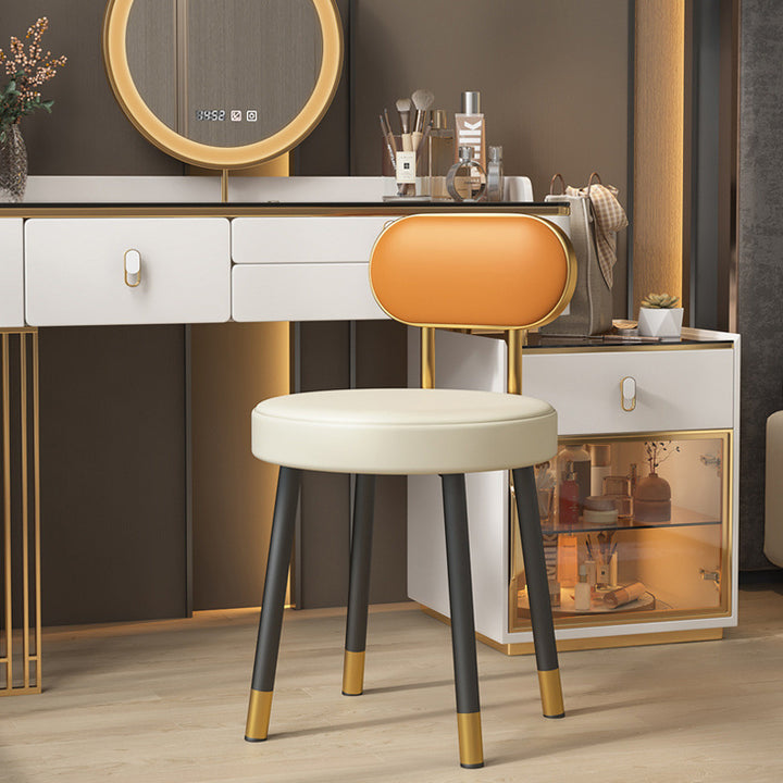 Tabouret de coiffeuse contemporain nordique en cuir PU et fer, avec dossier, sans accoudoirs, pour chambre à coucher 