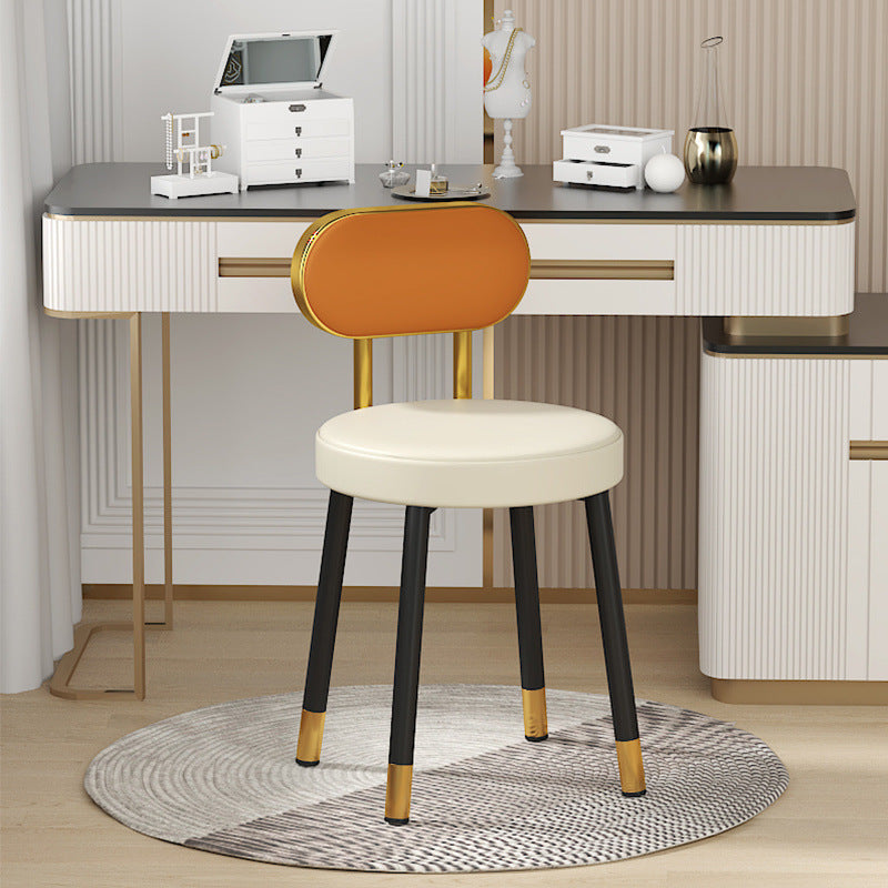 Tabouret de coiffeuse contemporain nordique en cuir PU et fer, avec dossier, sans accoudoirs, pour chambre à coucher 